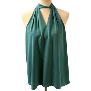 Gilli Green Double V Halter Twist Neck Top